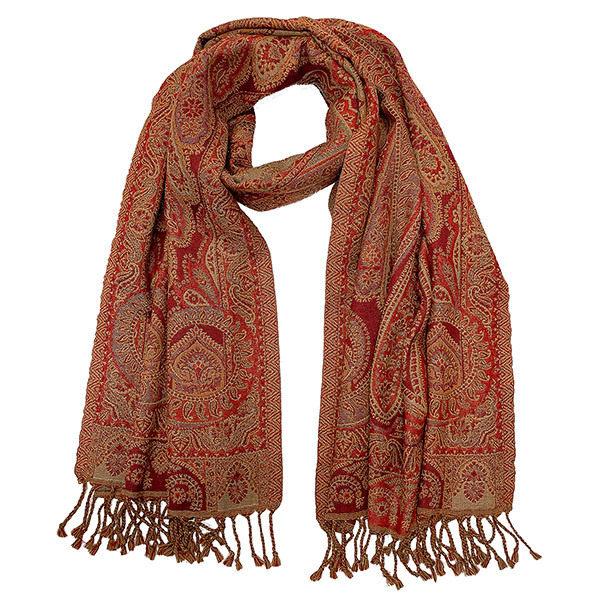 Wendestole PAISLEY dunkelrot-rot-natur, 180x70 cm, 100 % Wolle