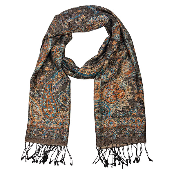 Schal PAISLEY, schwarz-cognac-blau-mix, 190x54cm, Seide / CONTIGO Fairtrade Onlineshop