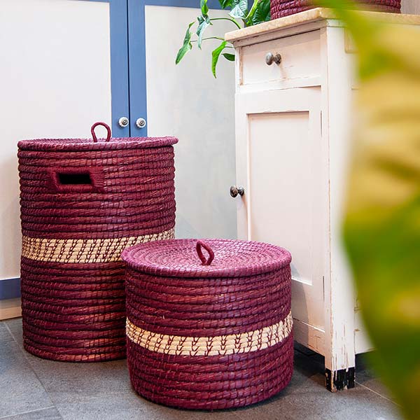Wäschekorb 50cm BORDEAUX flacher Deckel, Gras, Jute / CONTIGO Fairtrade Onlineshop