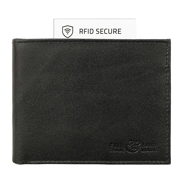 Börse Vintage-PAUL 12x9,5cm RFID secure schwarz, Rindsleder / CONTIGO Fairtrade Onlineshop