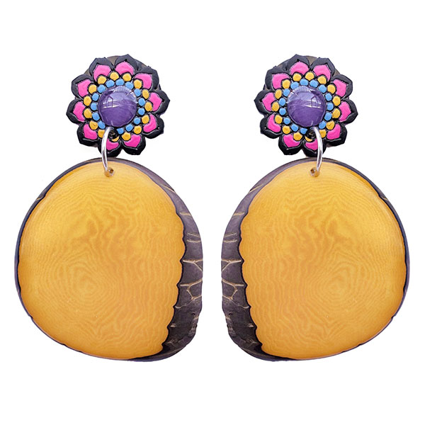 Ohrringe DUO gelb bunt, Tagua und Flaschenkürbis