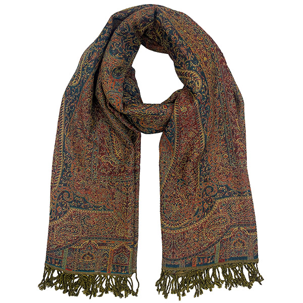 Wendestola PAISLEY dunkelrot-blau-beige, 180x70 cm, 100 % Wolle