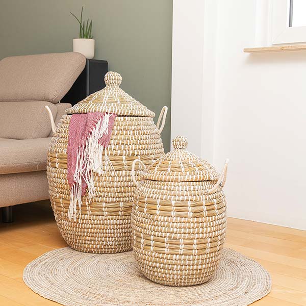 Wäschekorb 55cm KHULNA plus Deckel, Kaisagras / CONTIGO Fairtrade Onlineshop