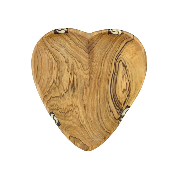 Teller HERZ 14cm mit BONE, Olivenholz