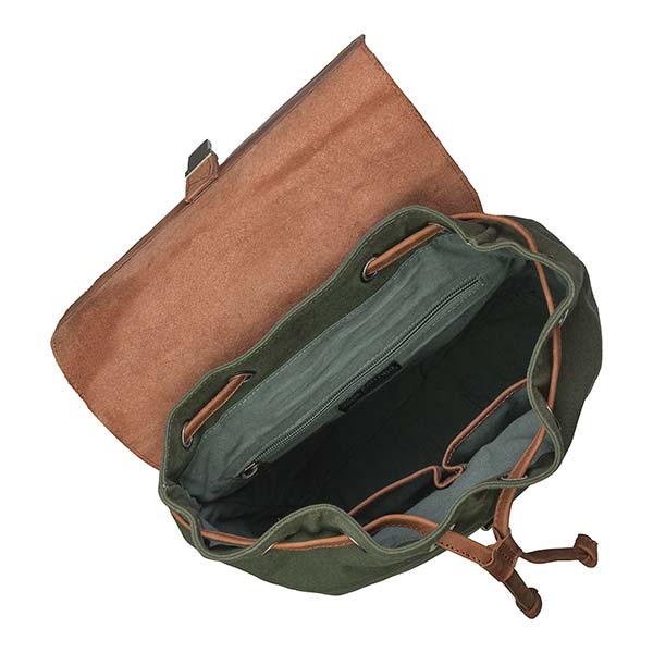 Rucksack, waldgrün, Leder und Bio-Baumwollcanvas / CONTIGO Fairtrade Onlineshop