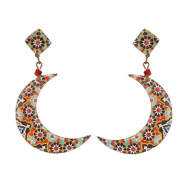 Ohrringe DOUBLE MOON rot-bunt, Fliese / CONTIGO Fairtrade Onlineshop