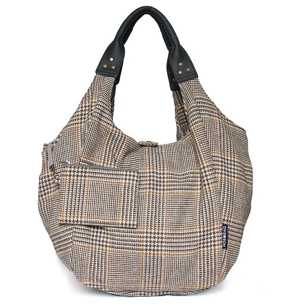 Tasche HOBOBAG CHELSEA, weiß-braun Tweed, Wollmix