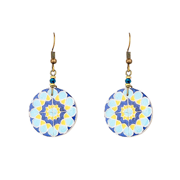 Ohrringe DISC Mandala blau-gelb, Fliese