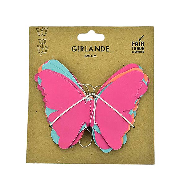 Girlande Schmetterlinge 3D 220cm, türkis-orange-fuchsia, Papier / CONTIGO Fairtrade Onlineshop