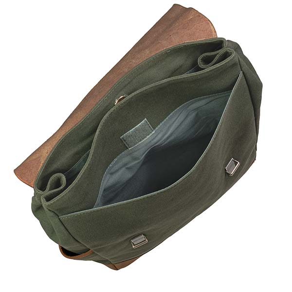 Laptop-Rucksack waldgrün-camel, Leder und Biobaumwolle / CONTIGO Fairtrade Onlineshop