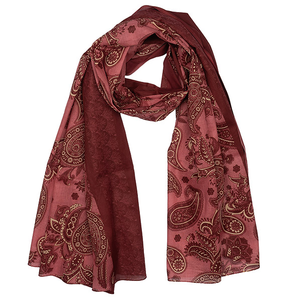 Schal RED PAISLEY, 200x100cm, 100 % Baumwolle (Bio), handgemacht