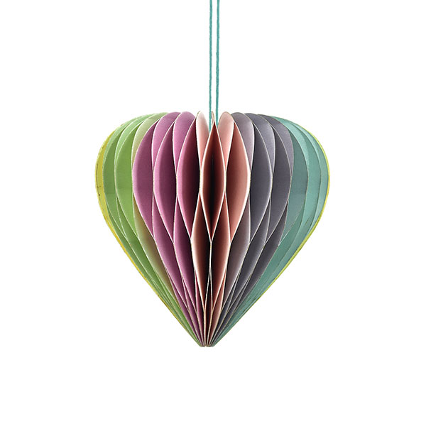 Papierdeko Origami 9 cm RAINBOW HEART, pastell, Papier, handgemaht
