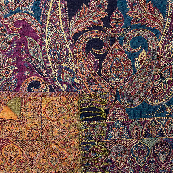 Wollschal PAISLEY dunkelblau-beere-orange,200x70cm Wolle / CONTIGO Fairtrade Onlineshop