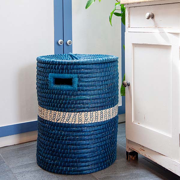 Wäschekorb 50cm AZUL flacher Deckel, Gras, Jute / CONTIGO Fairtrade Onlineshop