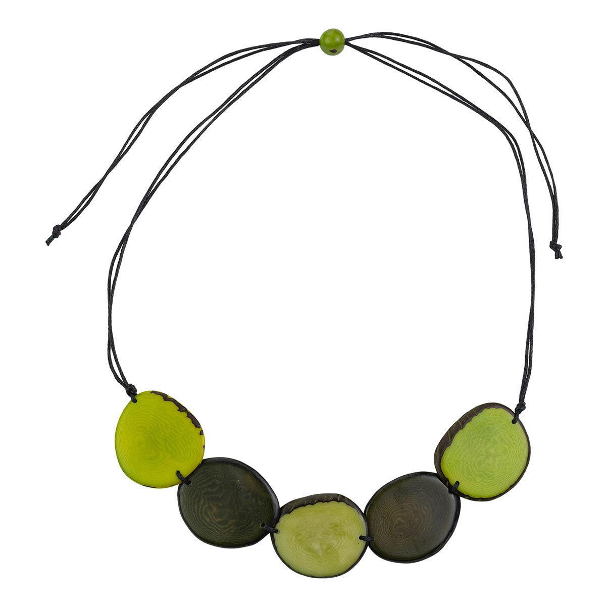 Halskette, Scheiben in Grüntönen, Tagua