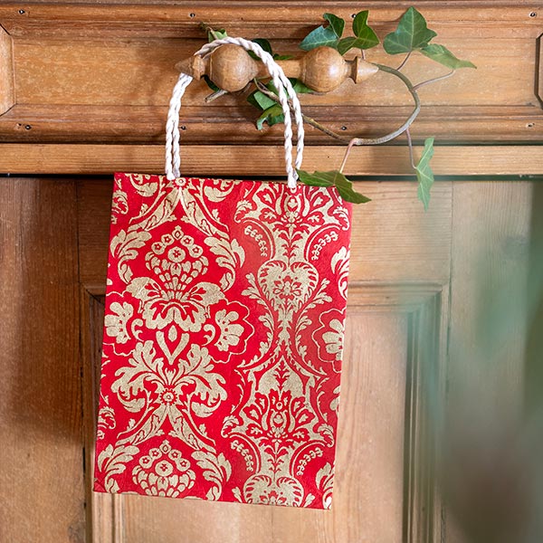 Geschenktüte S BAROCK, rot-gold, Loktapapier / CONTIGO Fairtrade Onlineshop