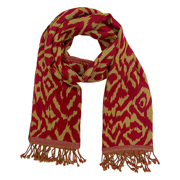 Wollschal IKAT, rot-sand, wendbar, 180x70 cm, 100 % Wolle