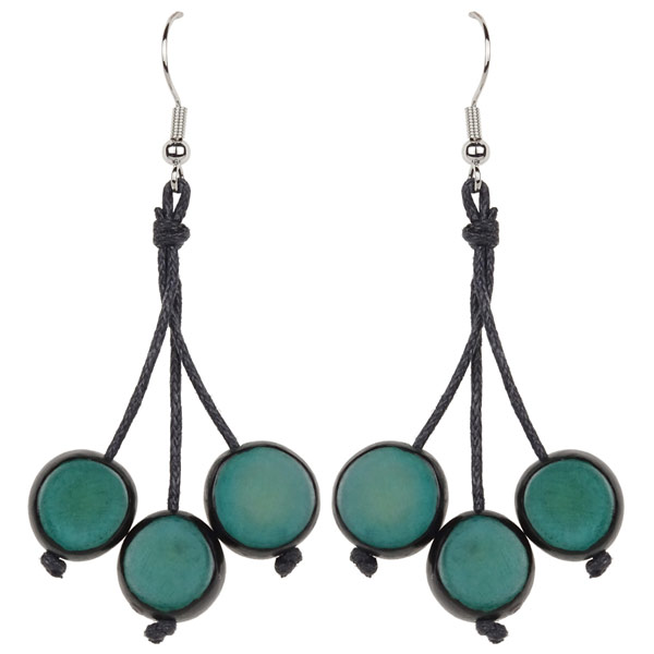 Ohrringe TRINITY türkis blau, Palmnuss