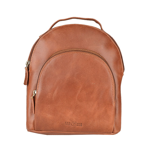 Rucksack ROUND vintage braun, Rindsleder