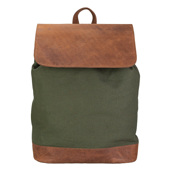 Rucksack, waldgrün, Leder und Bio-Baumwollcanvas / CONTIGO Fairtrade Onlineshop