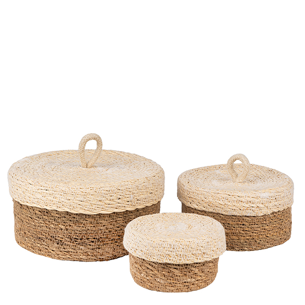 Aufbewahrungskorb 10x6cm TWO-TONE plus Deckel, rund, Hogla / CONTIGO Fairtrade Onlineshop