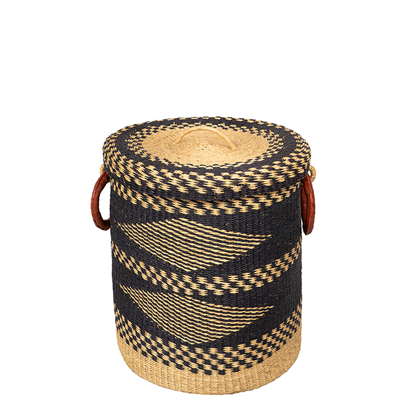 Bolga Wäschekorb 48cm DIAMOND schwarz-natur, Steppengras / CONTIGO Fairtrade Onlineshop