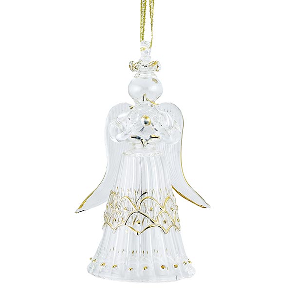 Glasdekoration ENGEL MIT SCHELLENRING 11cm, transparent-gold