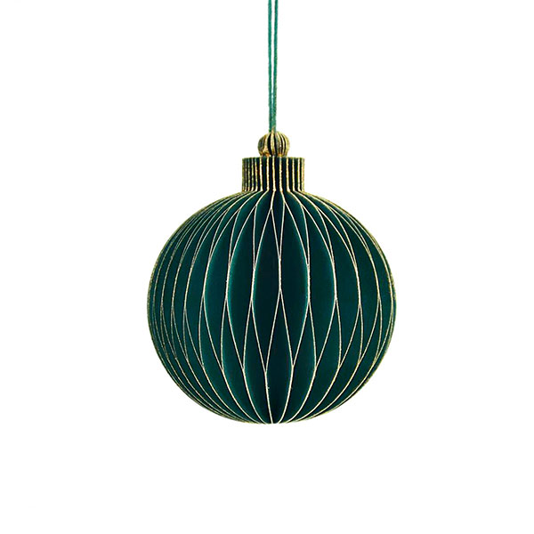 Papierdeko Origami 7,5cm GLOBE dunkelgrün, Goldrand / CONTIGO Fairtrade Onlineshop