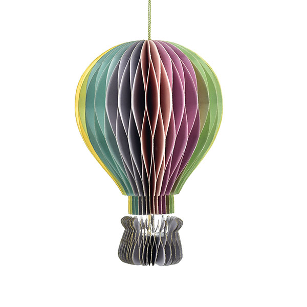 Origami Papierdeko Heißluftballon, 25 cm, Regenbogen pastell, handgemacht