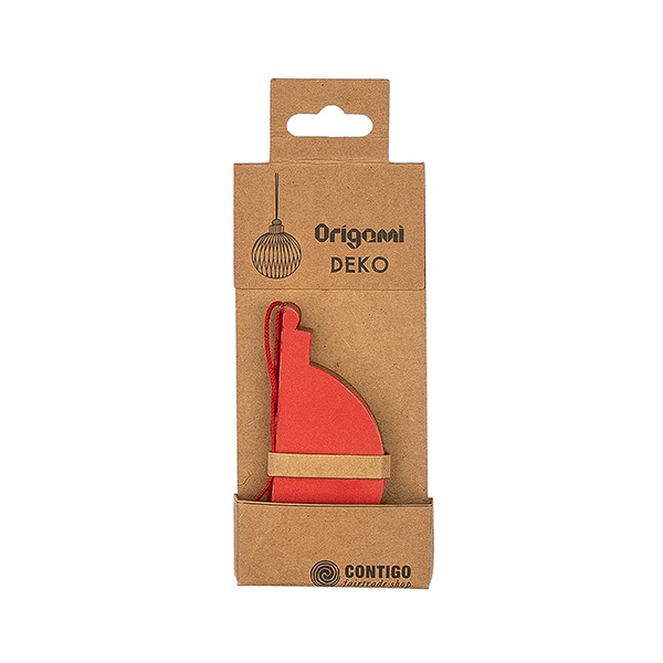 Papierdeko Origami 7,5cm GLOBE rot, Goldrand