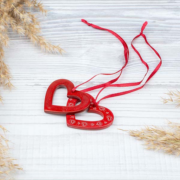 Anhänger HERZ 5cm rot graviert, Speckstein / CONTIGO Fairtrade Onlineshop