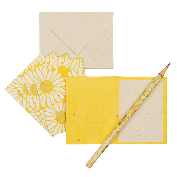 5 Mini Karten mit Umschlag SONNENBLUME, gelb-natur-gold / CONTIGO Fairtrade Onlineshop
