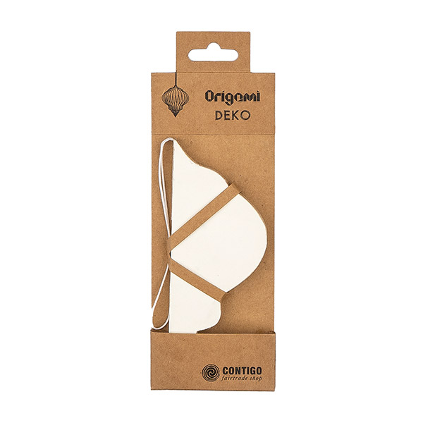 Papierdeko Origami DROP, 15 cm, weiß, Goldrand