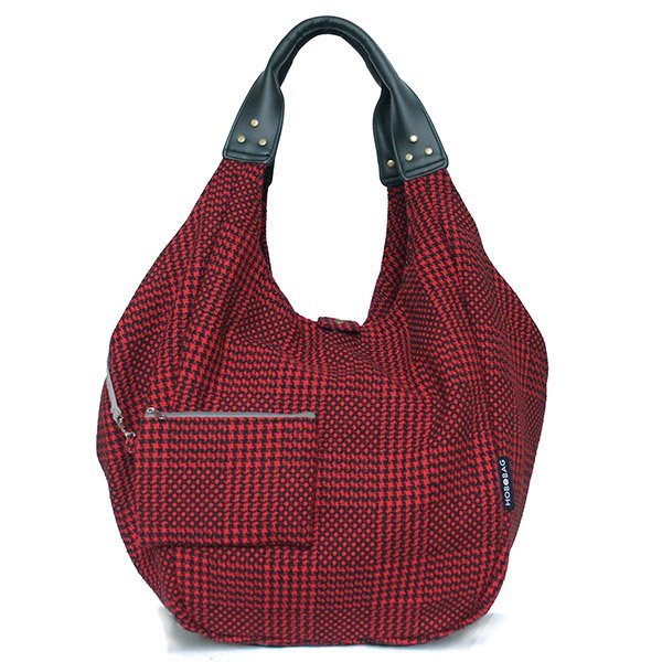 Tasche HOBOBAG KENSINGTON, rot-schwarz Tweed, Wollmix