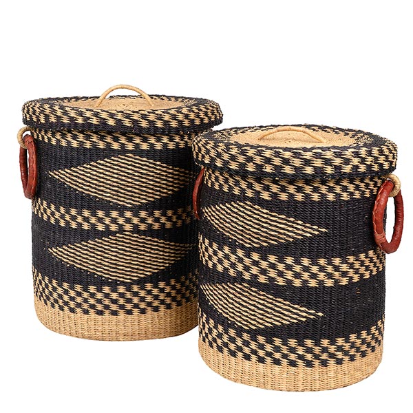 Bolga Wäschekorb 48cm DIAMOND schwarz-natur, Steppengras / CONTIGO Fairtrade Onlineshop