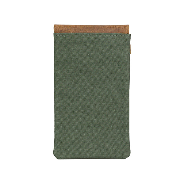 Handytasche waldgrün, Leder und Bio-Baumwollcanvas / CONTIGO Fairtrade Onlineshop