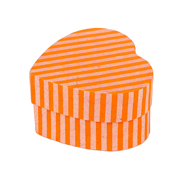 Dekobox Herzform L, STREIFEN, koralle-apricot / CONTIGO Fairtrade Onlineshop