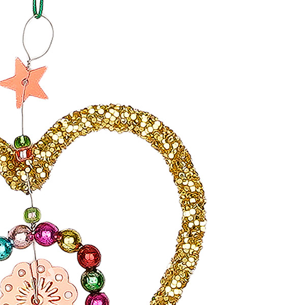 Perlendekoration HERZ 8cm, GLITZER, gold / CONTIGO Fairtrade Onlineshop