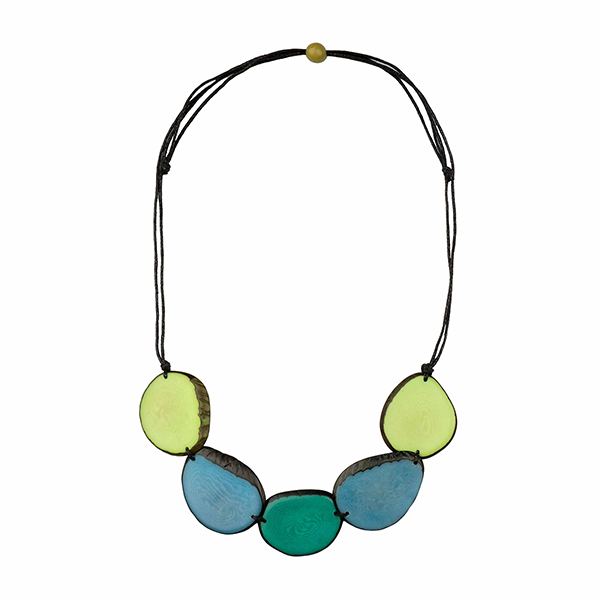 Halskette, Scheiben in türkis-blau, Tagua