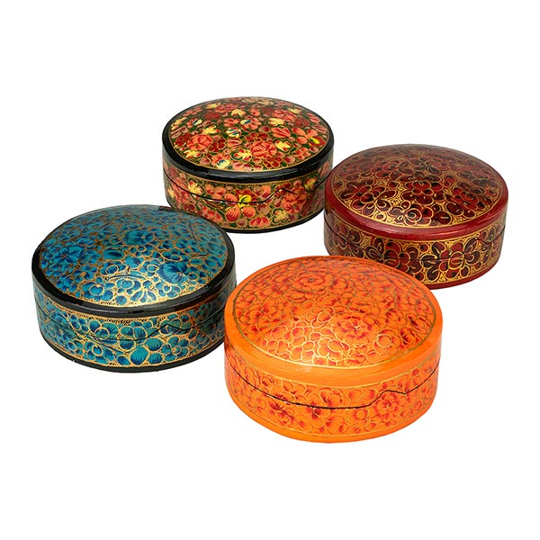 Dose Kaschmir rund, 11cm, handbemalt, Pappmaché / CONTIGO Fairtrade Onlineshop