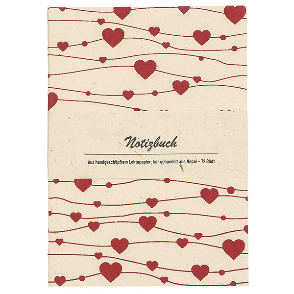 Notizheft HERZCHEN natur-beere, Loktapapier / CONTIGO Fairtrade Onlineshop