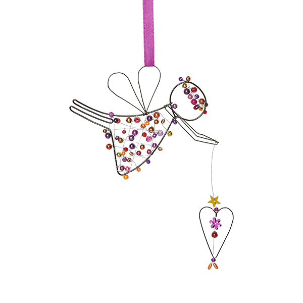 Perlendekoration ENGEL mit HERZ 13cm, purpu
