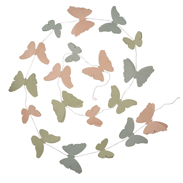 Girlande Schmetterlinge 3D, 220 cm, mintgrün-rosa-hellblau, Papier / CONTIGO Fairtrade Onlineshop