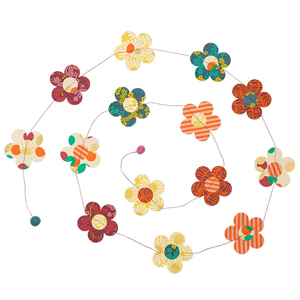 Girlande BLÜMCHEN bunt, 180 cm, Loktapapier, handgeschöpft / CONTIGO Fairtrade Onlineshop