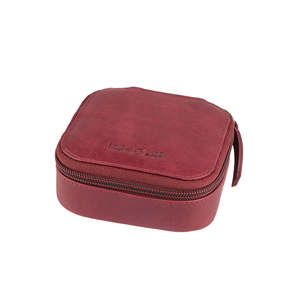Reiseorganizer für Schmuck S 10x10x4,5cm rot, Rindsleder