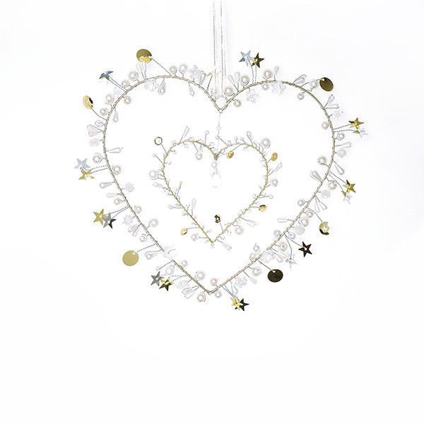 Perlendekoration DOPPEL-HERZ 17 cm, weiß