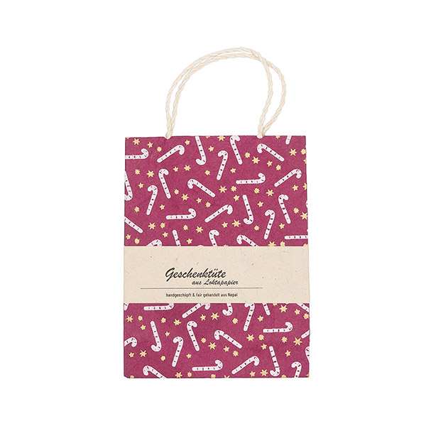 Geschenktüte S ZUCKERSTANGE, beere-natur, Loktapapier / CONTIGO Fairtrade Onlineshop