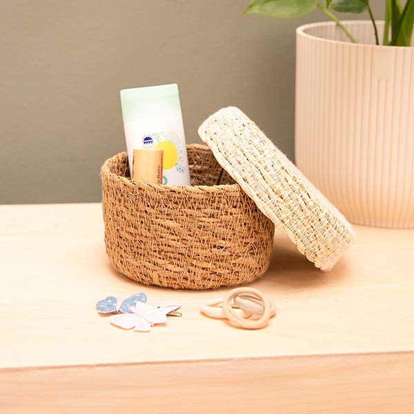 Aufbewahrungskorb 10x6cm TWO-TONE plus Deckel, rund, Hogla / CONTIGO Fairtrade Onlineshop