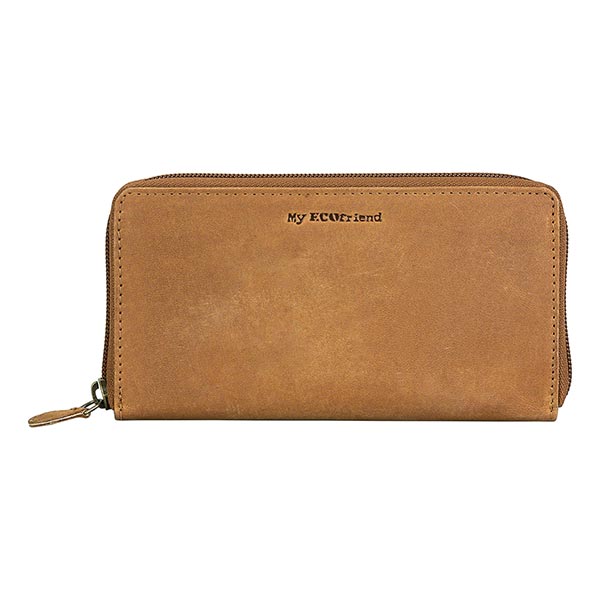 -37% Brieftasche, dark camel, Leder und Canvas SONDERPREIS