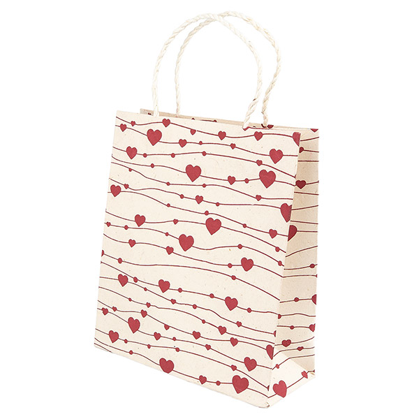 Geschenktüte M HERZCHEN, natur-beere, Loktapapier / CONTIGO Fairtrade Onlineshop